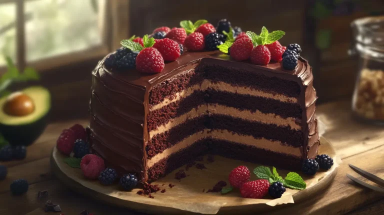 Homemade avocado chocolate cake with rich chocolate frosting
