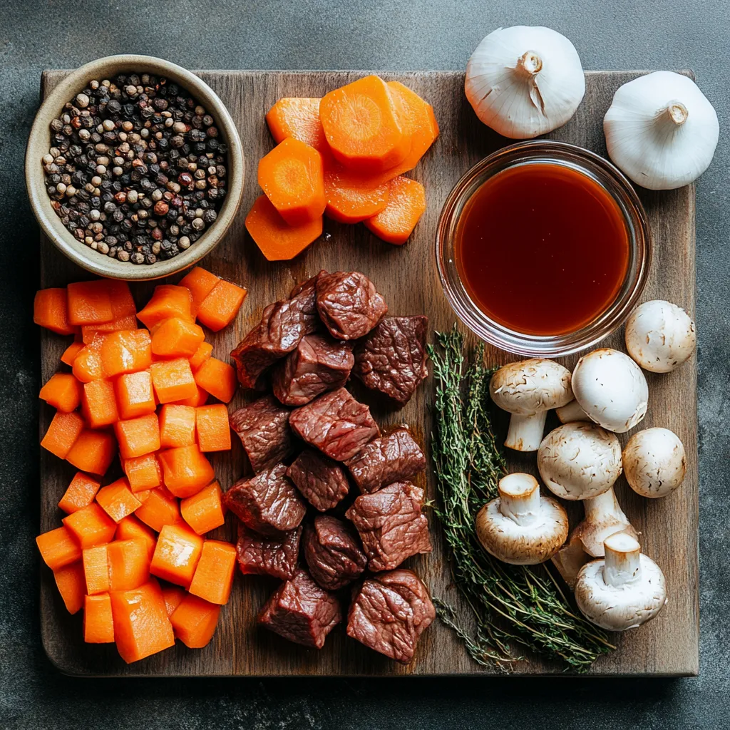 Ingredients for halal beef bourguignon
