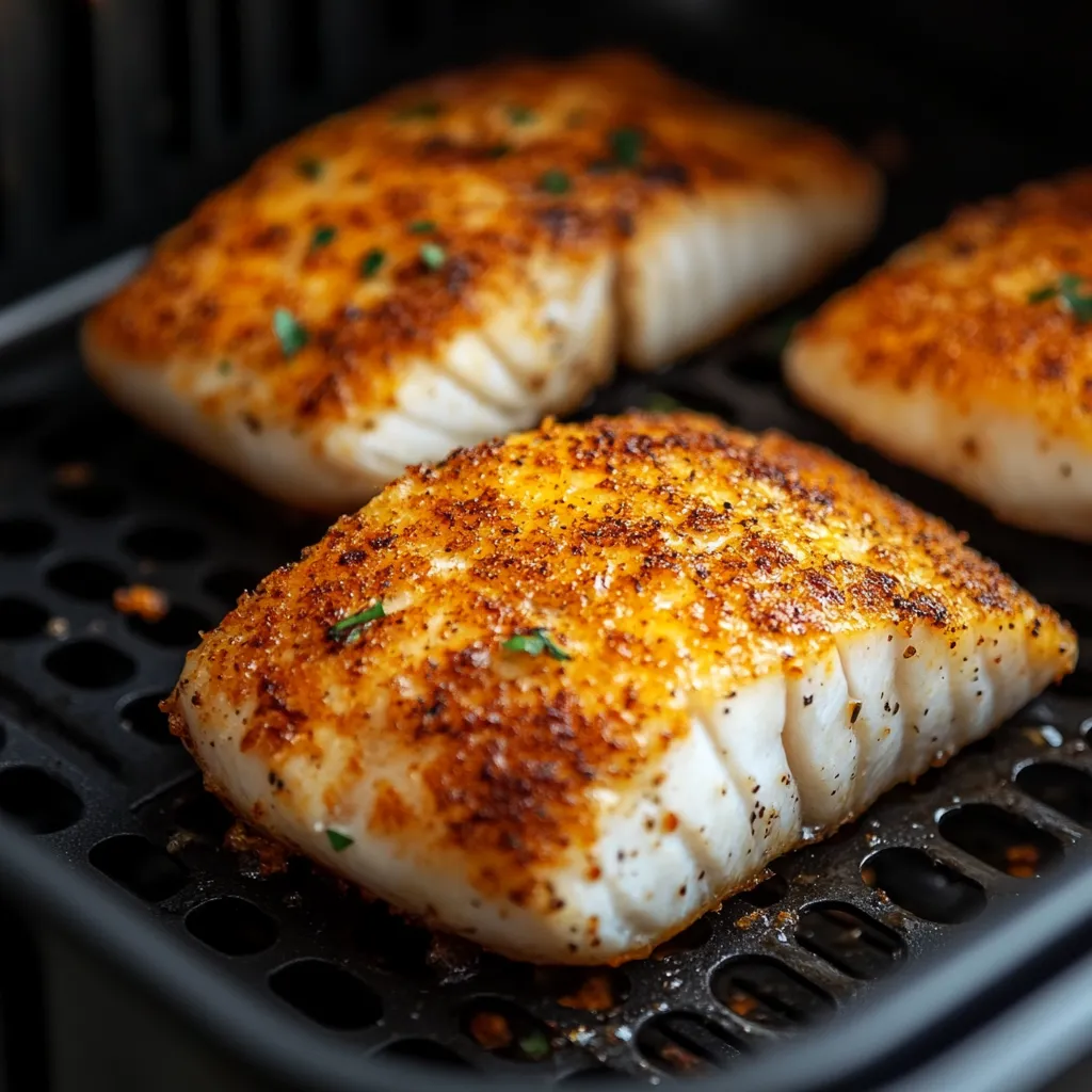 Fish fillets cooking in air fryer basket