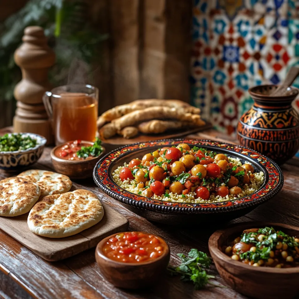 Moroccan meal with tagine and couscous