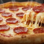 Beef pepperoni pizza with melted cheese