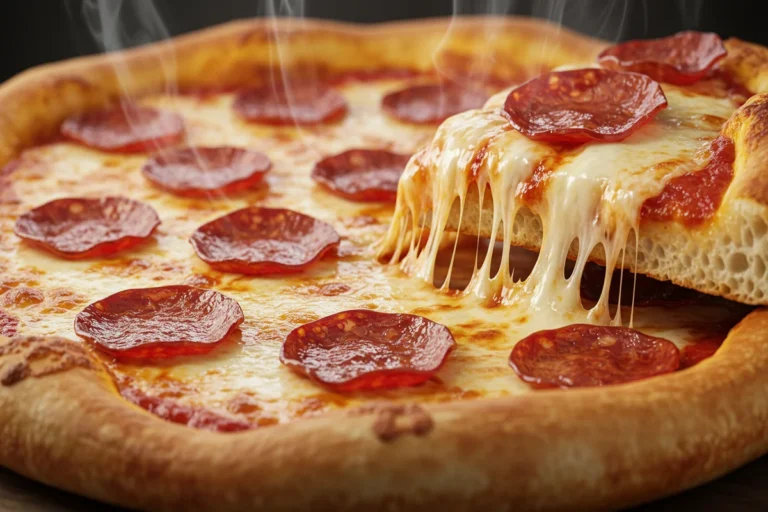 Beef pepperoni pizza with melted cheese