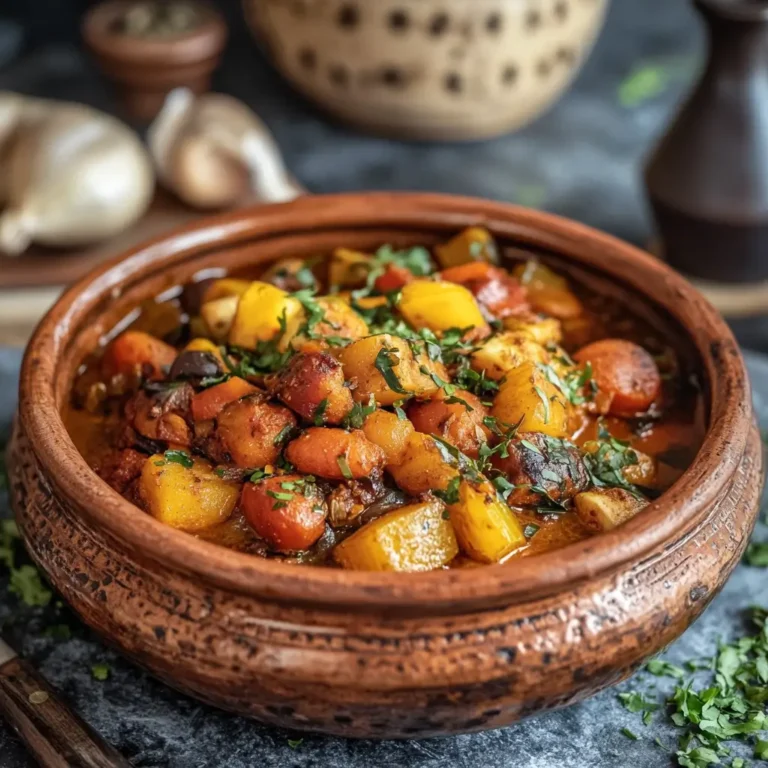 Authentic Moroccan Tagine served in a traditional clay pot