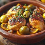 Moroccan chicken recipe in tagine with olives and lemon