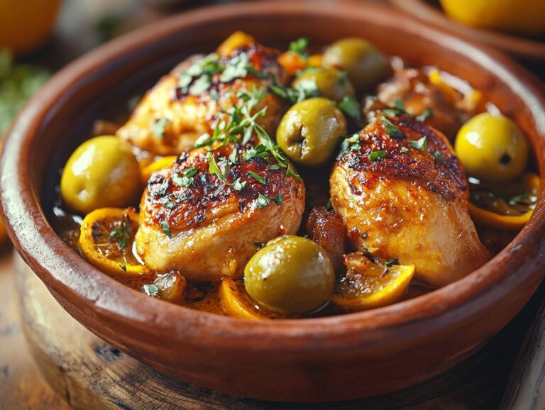 Moroccan chicken recipe in tagine with olives and lemon